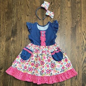 Eleanor Rose Dress with Headband size 6/7